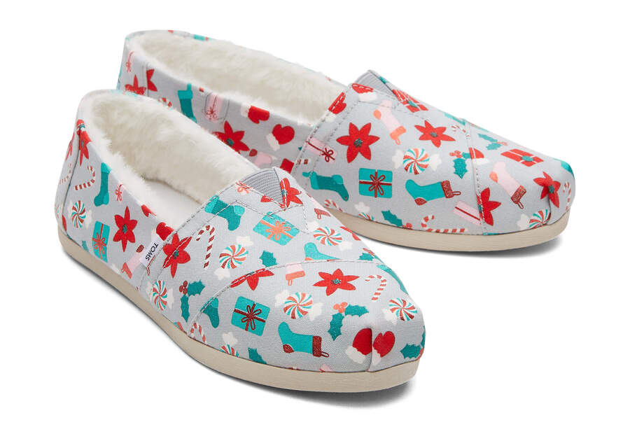 Toms Alpargata Deck the Halls スリップオン レディース グレー | Toms アウトレット店舗 50CIDAWGN