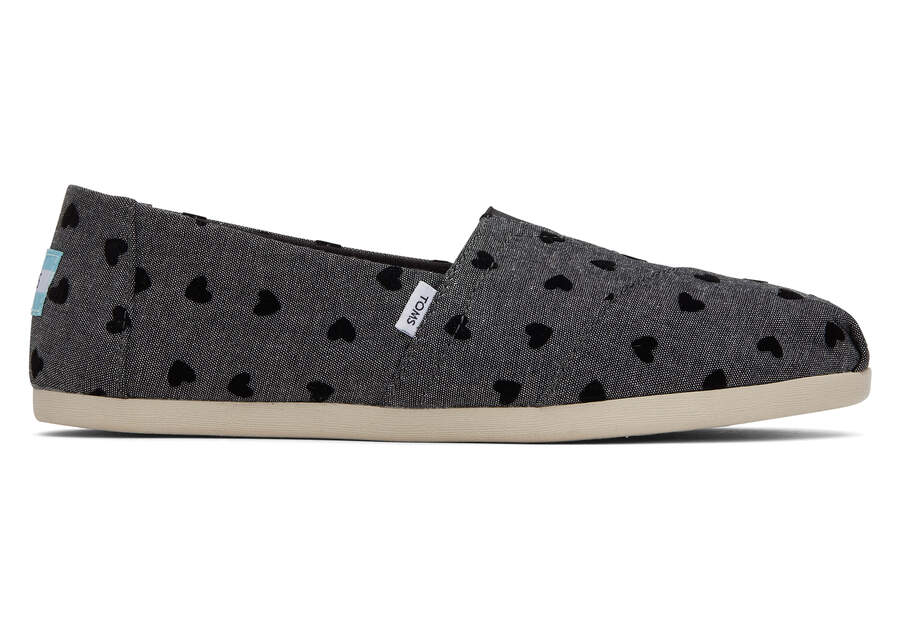 Toms Alpargata Embroidered Hearts スリップオン レディース 黒 | Toms アウトレット店舗 26FBMZNRO