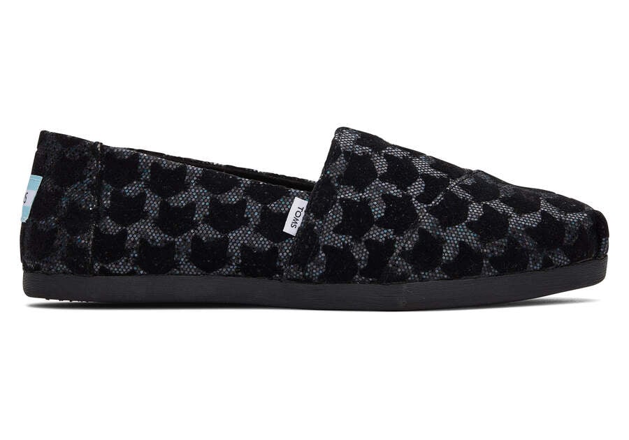 Toms Alpargata Glitter Cats スリップオン レディース 黒 | Toms アウトレット店舗 68YNPGCAH
