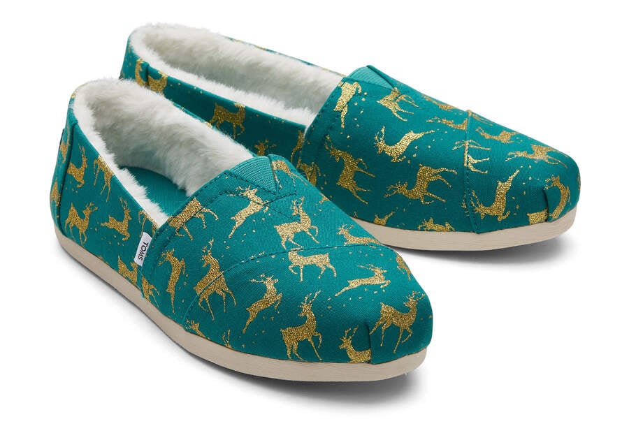 Toms Alpargata Glitter Reindeer スリップオン レディース 緑 | Toms アウトレット店舗 69PXMFBIO