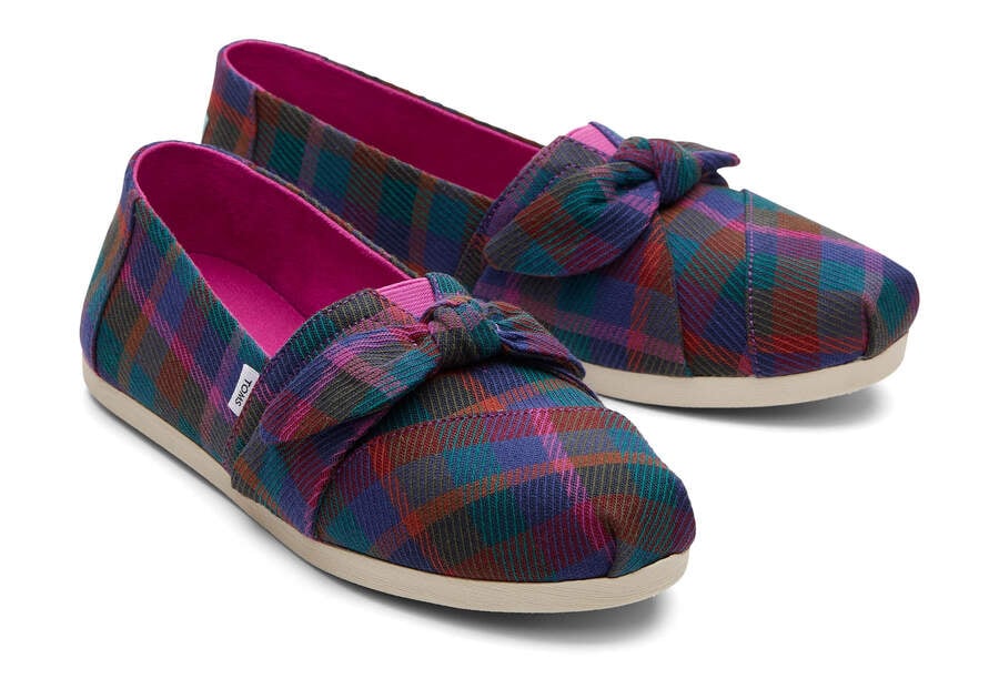 Toms Alpargata Plaid Bow スリップオン レディース パープル | Toms アウトレット店舗 06TLUBJKN