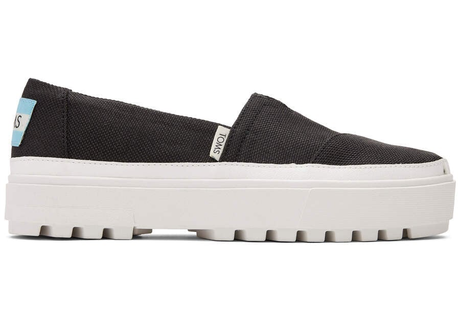 Toms Lug Platform Slip On スリップオン レディース 黒 | Toms アウトレット店舗 16UKVWNDB