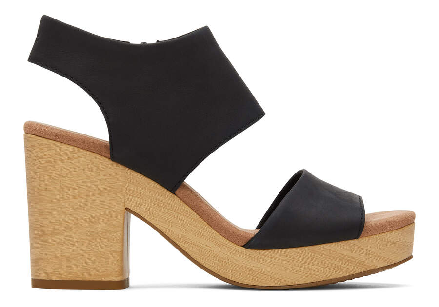 Toms Majorca Leather 厚底サンダル レディース 黒 | Toms アウトレット店舗 50MSAOUFX