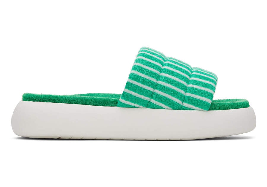 Toms Mallow Slide Terry スライド レディース 緑 | Toms アウトレット店舗 51XAPCUHJ