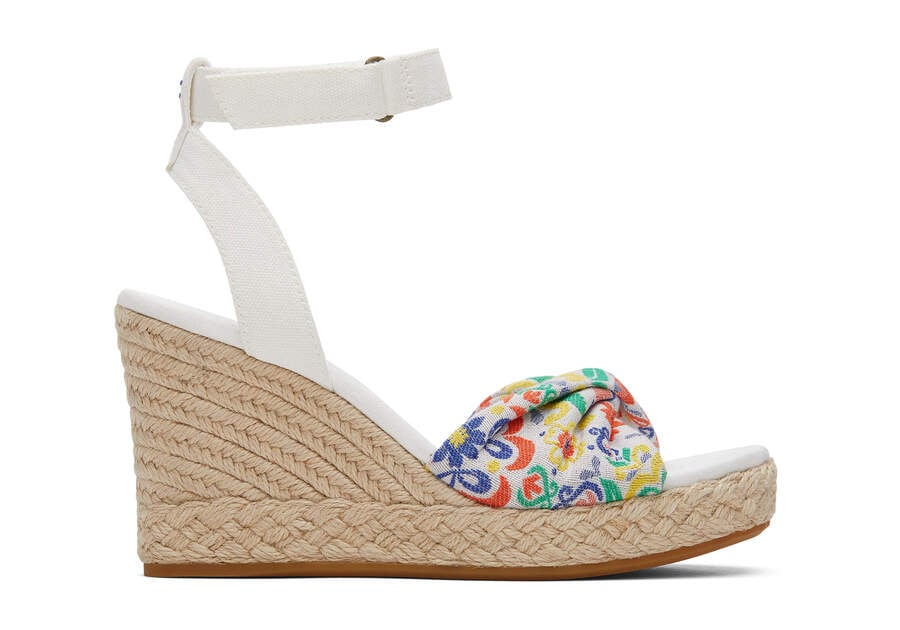 Toms Marisela ウェッジサンダル レディース 白 ネイビー | Toms アウトレット店舗 41TEKBUXM