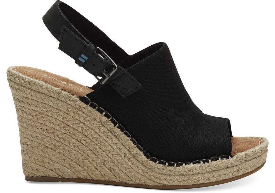 Toms Monica ウェッジサンダル レディース 黒 | Toms アウトレット店舗 14GFVDMHZ