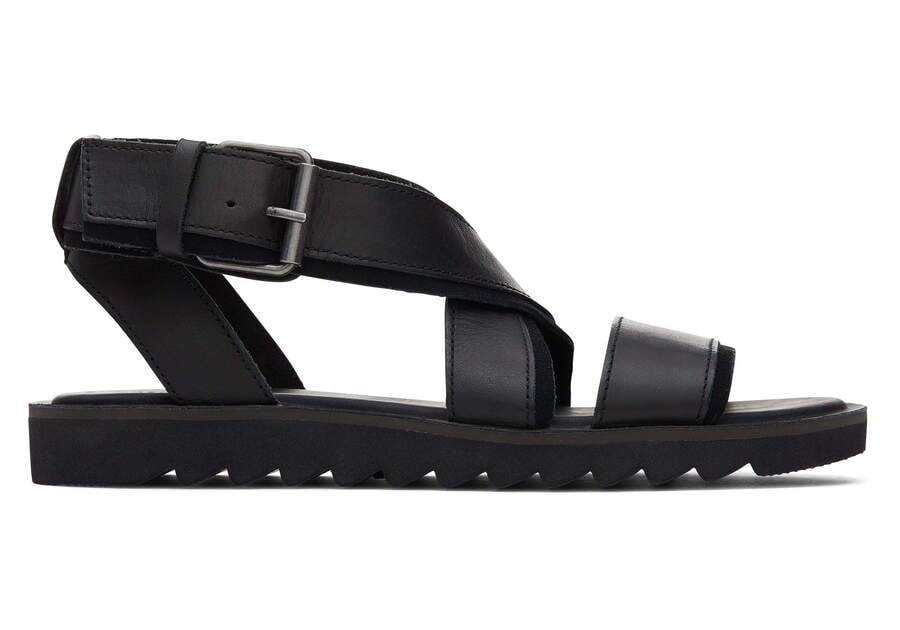 Toms Sidney Tread レザーサンダル レディース 黒 | Toms アウトレット店舗 34QMISKLW