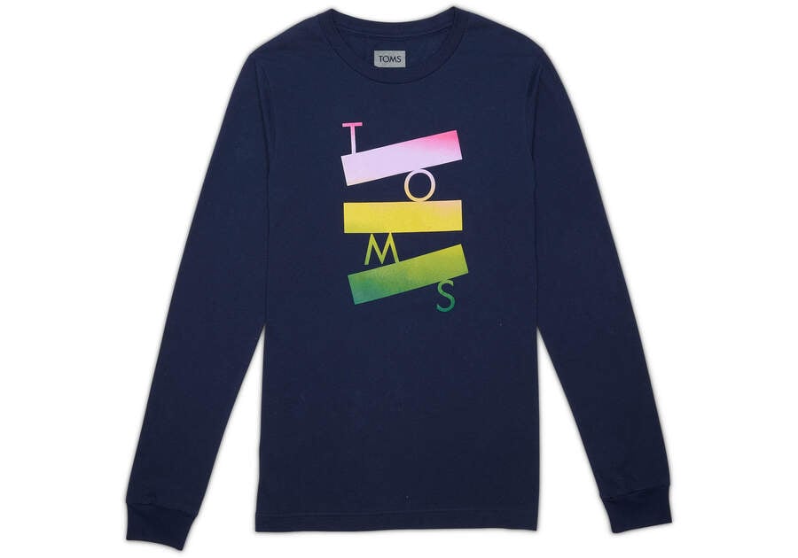Toms Stacked Logo Long Sleeve Tシャツ メンズ ネイビー | Toms アウトレット店舗 68PAYEVZM