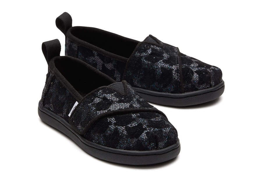 Toms Tiny Alpargata Cats スリップオン キッズ 黒 | Toms アウトレット店舗 70HLNBTAS