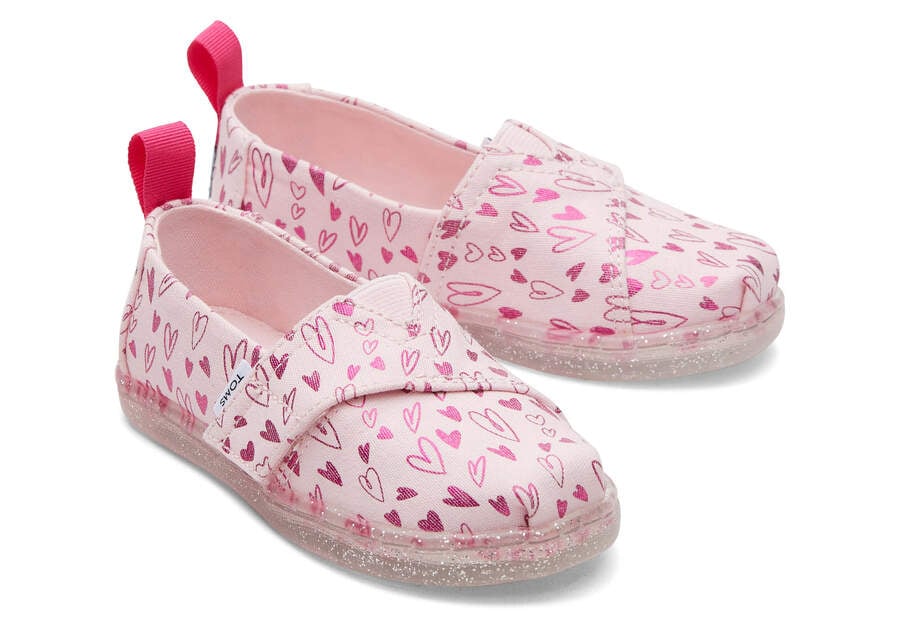 Toms Tiny Alpargata Foil Hearts Print スリップオン キッズ ピンク | Toms アウトレット店舗 93GYJKPTM