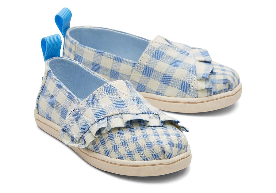 Toms Tiny Alpargata Gingham Ruffle スリップオン キッズ 青 | Toms アウトレット店舗 65RGQZUJW