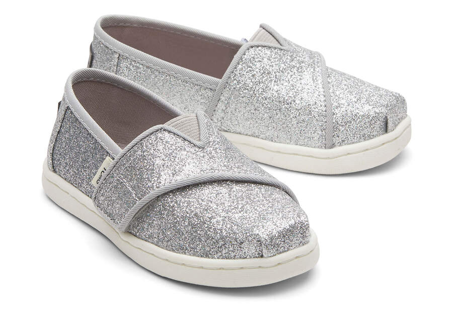 Toms Tiny Alpargata Glitter スリップオン キッズ シルバー | Toms アウトレット店舗 01LCESXMI