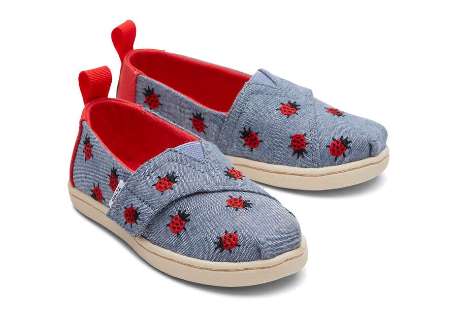 Toms Tiny Alpargata Lucky Ladybugs スリップオン キッズ 青 赤 | Toms アウトレット店舗 91CGZXOEI