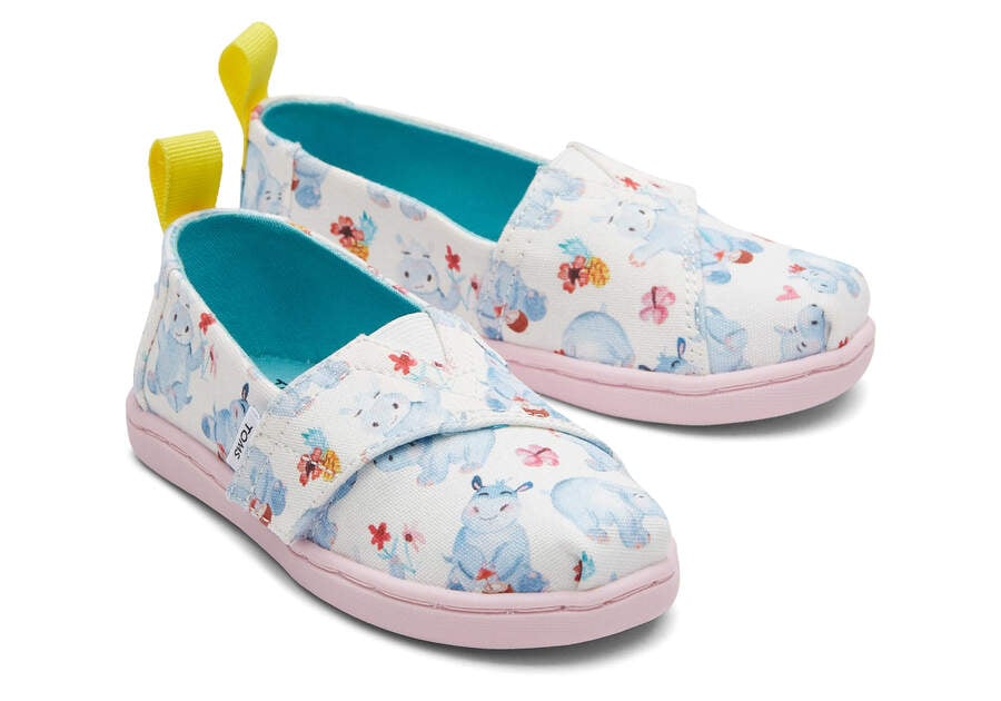 Toms Tiny Alpargata Summer Hippos スリップオン キッズ 白 | Toms アウトレット店舗 41WLTJDFA