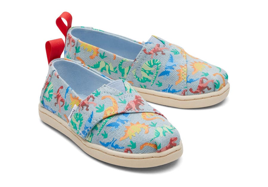 Toms Tiny Alpargata Washed Denim Dinomite Dinos スリップオン キッズ 青 | Toms アウトレット店舗 69PZQIYJV