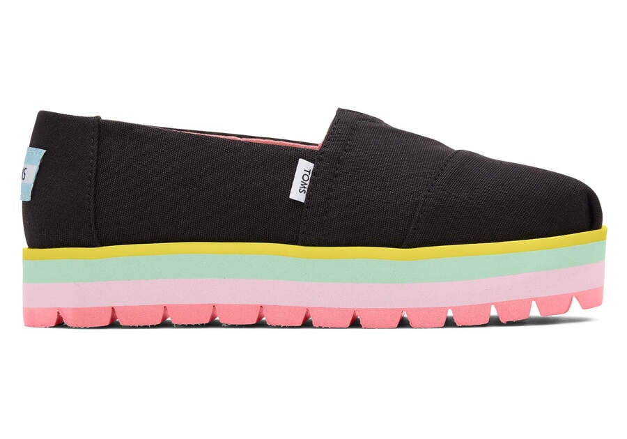 Toms Youth Alp Platform Canvas スリップオン キッズ 黒 | Toms アウトレット店舗 02UVIHSAL