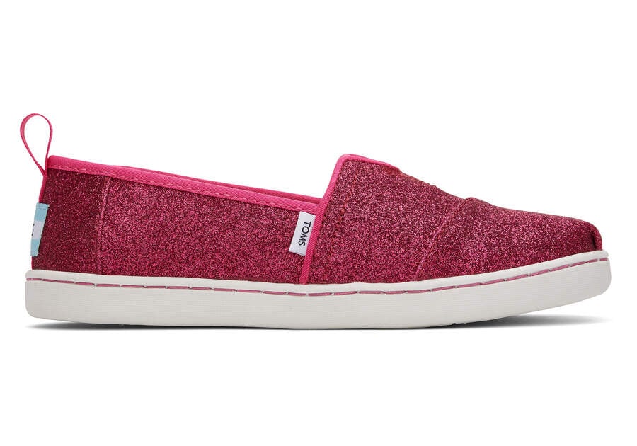 Toms Youth Alpargata Glitter スリップオン キッズ 暗ピンク | Toms アウトレット店舗 49YXNPRZJ