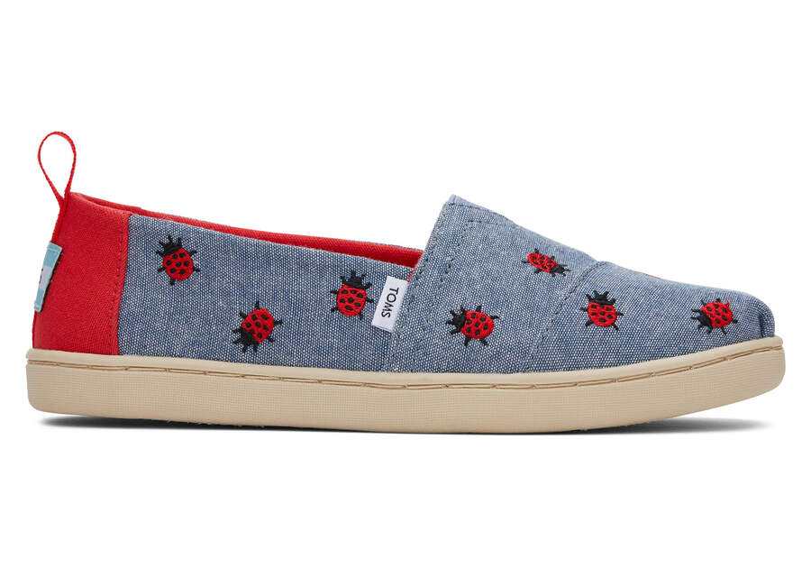 Toms Youth Alpargata Lucky Ladybugs スリップオン キッズ 青 赤 | Toms アウトレット店舗 73YUPIXNS