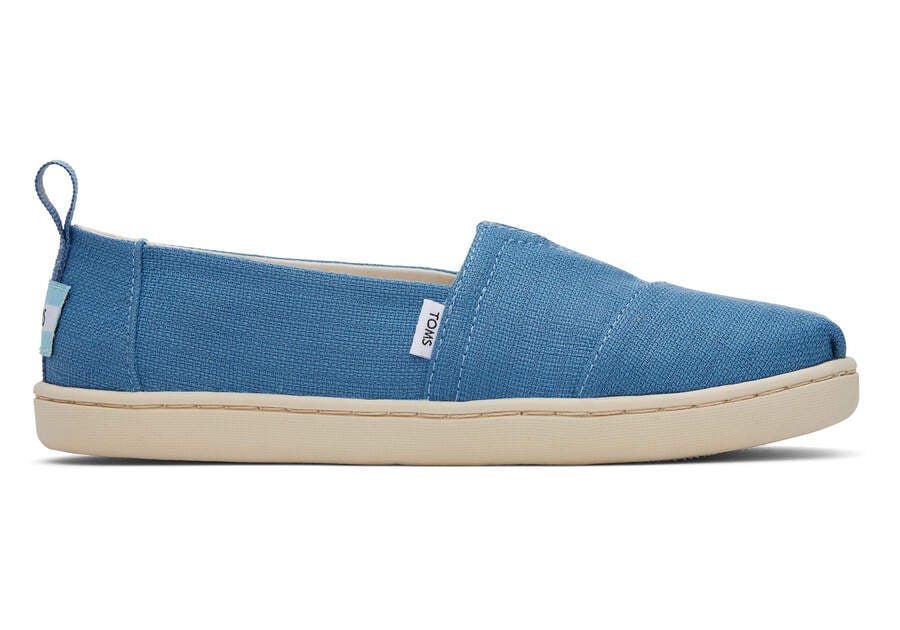 Toms Youth Alpargata Refibra Tencel Textured Woven スリップオン キッズ 青 | Toms アウトレット店舗 97JYMTALV